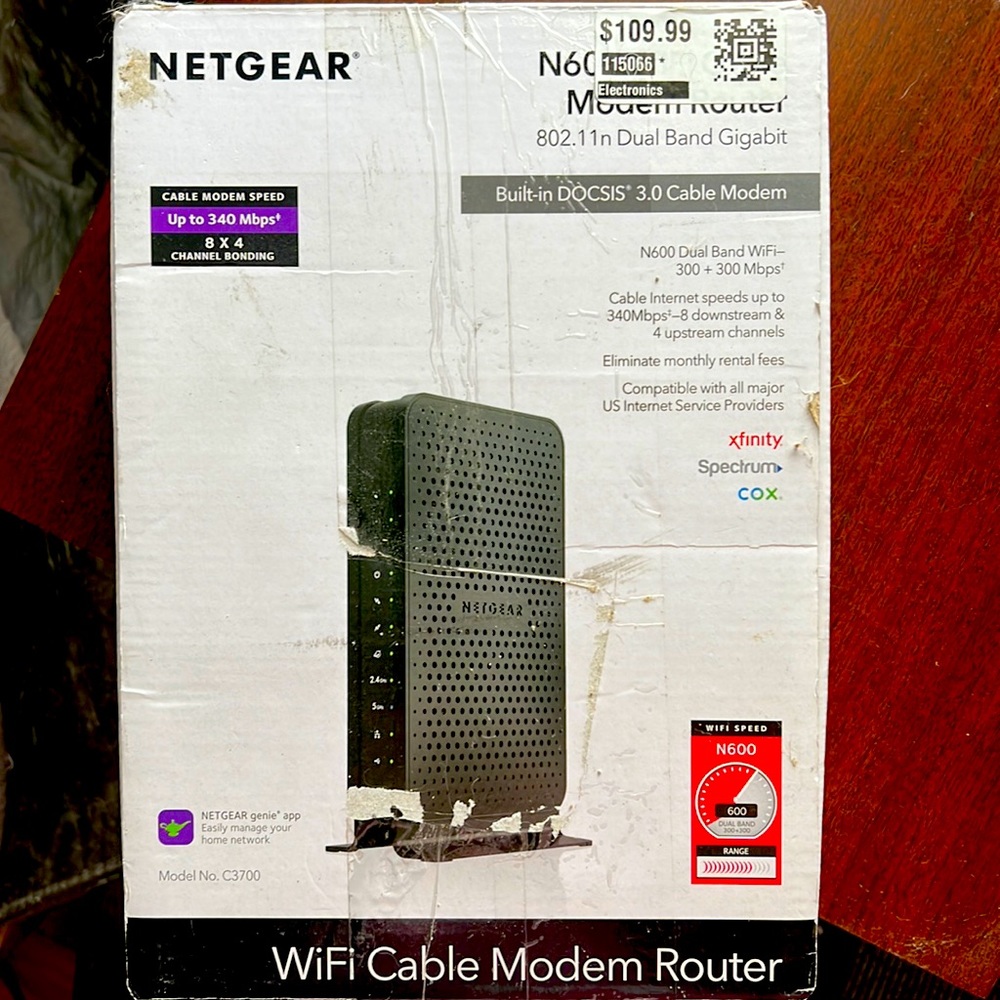 Netgear N600 Wi-Fi cable modem router.